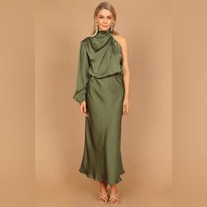 Chic One-Shoulder Olive Dress